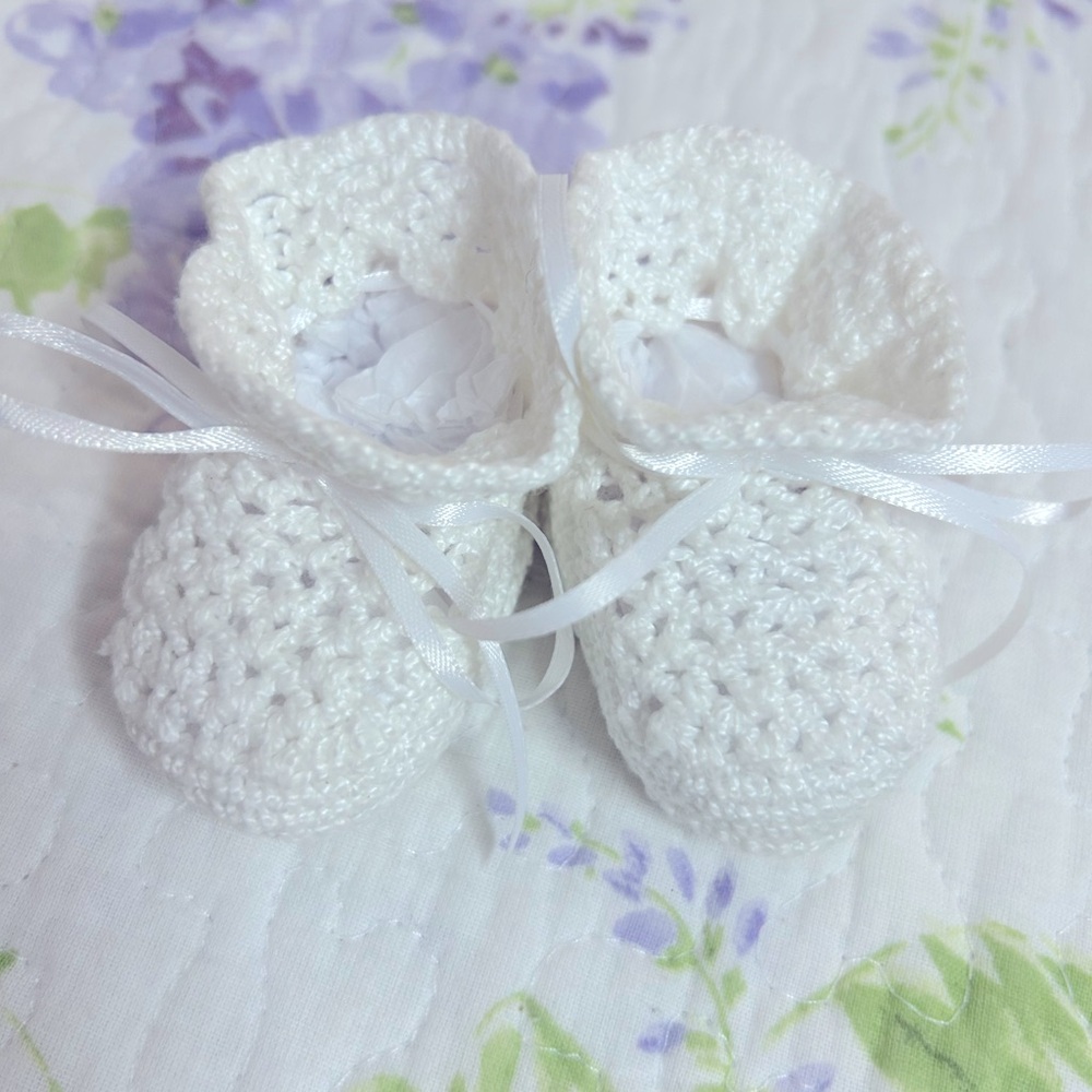 Newborn White Baby Booties- Handmade